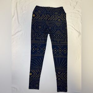 Lularoe navy blue and yellow gold dot printed leggings